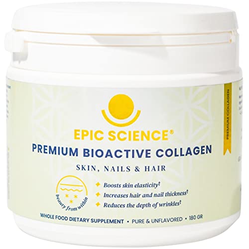 Epic Science Colágeno Bioactivo en Polvo | Péptidos Solubles | Para 2 Meses | Instantáneo, Doble Hidrolizado, Sin Sabor, Sin Aditivos | 180 g