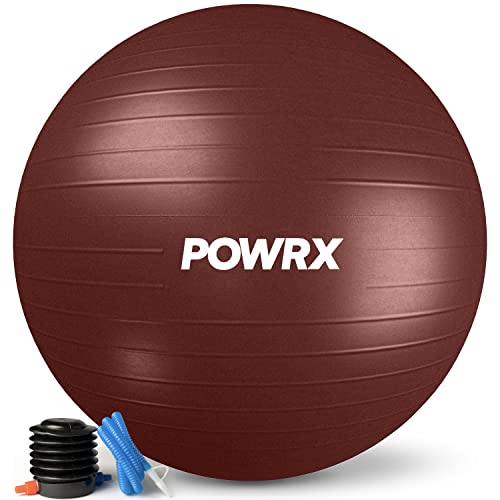 POWRX Pelota de Ejercicio 55-95 cm - Balón Ideal para Gimnasia, Yoga y Pilates - Anti-explosión con hinchador Incluido - Tamaño y Color a Elegir + PDF Workout (Rojo Vino, 75 cm)