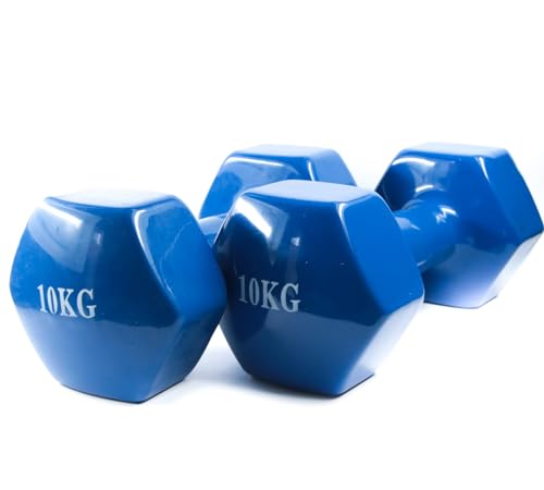 Abadia - Juego de 2 Mancuernas Hexagonales 10 kg de Neopreno Color Azul | Pesas Disponibles en Pesos de 0,5 kg a 20 kg