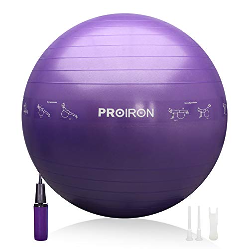 PROIRON Pelota de Pilates 55cm- Fitball Anti-Burst con Patrón de Pose Grueso Pelota de Ejercicio,Yoga, Fitness, incluidos Bomba (púrpura)