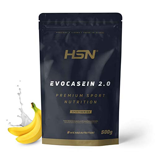 Caseína Micelar de HSN Evocasein 2.0 | Sabor Plátano 500 g = 17 Tomas por Envase | Proteína Lenta Digestión para Antes de Dormir | No-GMO, Vegetariana, Sin Gluten