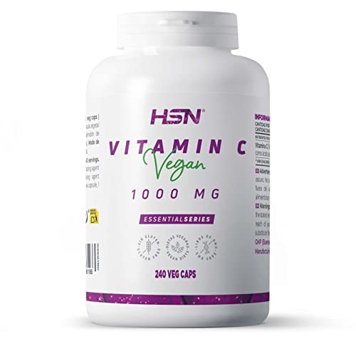 Vitamina C 1000 mg de HSN | 240 Cápsulas Vegetales 1 gramo por Toma de Pura Vitamina C como Ácido Ascórbico | Suministro para 8 Meses | No-GMO, Vegano, Sin Gluten
