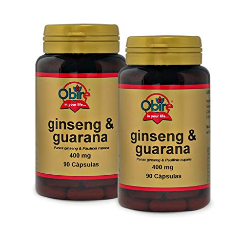 Obire | Ginseng + Guaraná 400 mg | Pack 2 Unidades | 90 Cápsulas | Ayuda a Aumentar el Rendimiento Físico y Mental | Ayuda a Reducir la Fatiga | Vitalidad | Ideal para Estudiantes y Deportistas