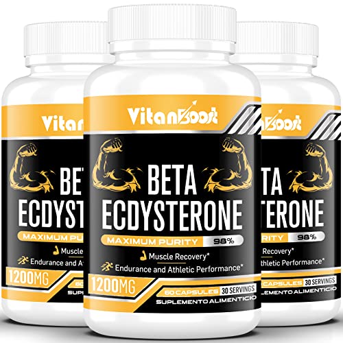 Suplemento de ecdisterona 1200 mg, 98% de pureza máxima formulado para una mejor absorción, aumenta la masa muscular magra, el rendimiento del ejercicio (60 Unidad (Paquete de 3))