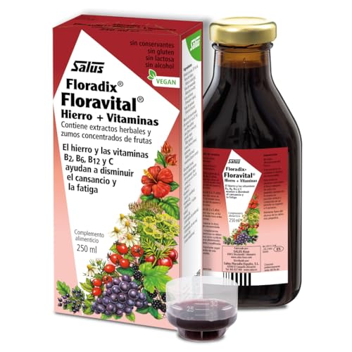 Salus - Floradix-Floravital Suplemento de Hierro - Reduce el Cansancio y la Fatiga - 250 ml - Contiene Hierro Orgánico y Vitaminas B2, B6, B12 y C - Ideal para Personas con Intolerancias