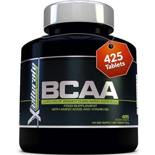 BCAA 2:1:1 1000 mg 425 Comprimidos Veganos Alta Resistencia 3000 mg Dosis Diaria Suministro para 141 Días Aminoácidos De Cadena Ramificada L-Leucina L-Isoleucina L-Valina y Vitamina B6