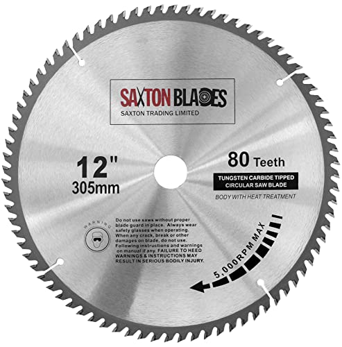 TCT30580T - Hoja de sierra circular de madera Saxton TCT, 305 mm x 30 mm x 80 t, para Bosch Makita Dewalt