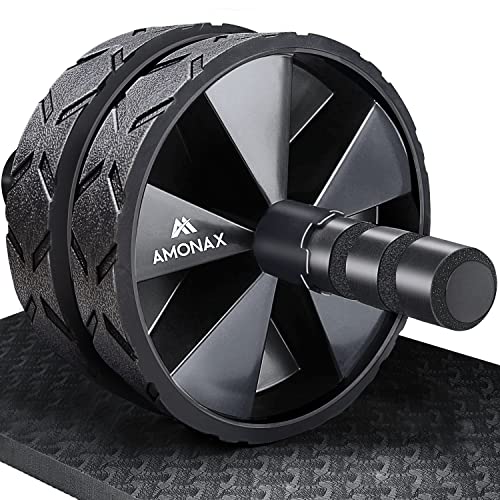 Amonax - Rodillo de rueda para abdominales con alfombrilla grande para ejercitar abdominales, doble rueda con modos de entrenamiento de fuerza dual en el gimnasio en casa (Negro)