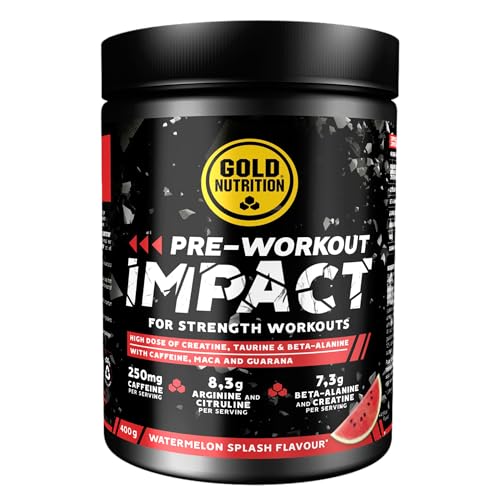 GoldNutrition Pre-Workout Impact | Potente Pre-Entreno en polvo | Bebída energética con Cafeína, Arginina y Citruliina, Beta-Alanina y Creatina | 400 g Sabor Sandía