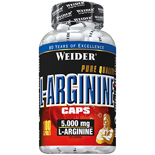 Weider L-Arginina Pura. Desarrollo de masa muscular libre de grasa. Favorece la recuperación post-entreno (100 Cápsulas - 1 g de L-Arginina por cápsula.)
