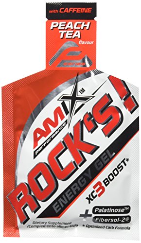 AMIX - Bebida Energética - Rock's Gel con Cafeína en Formato de 20 x 32 ml - Ayuda a Mejorar el Rendimiento Muscular - Contiene Glucosa - Sabor a Nestea Melocotón