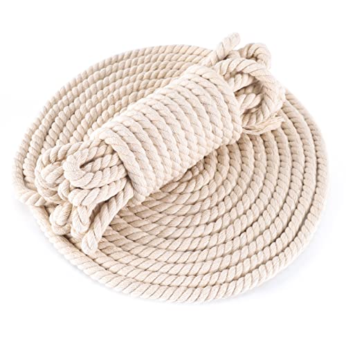 Cordón de algodón de macramé de 10 mm x 16 m, cordón grueso, utilizado para cortinas, tumbonas, modelado de punto DIY, jardines y mascotas, simple y generoso, cuerda de algodón gruesa