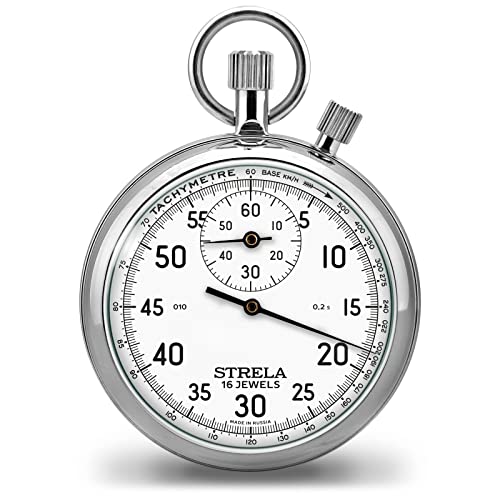STRELA Cronómetro ST55WS analógico, mecanismo de suplementación con reloj manual para añadir con 2 coronas y taquímetro escala