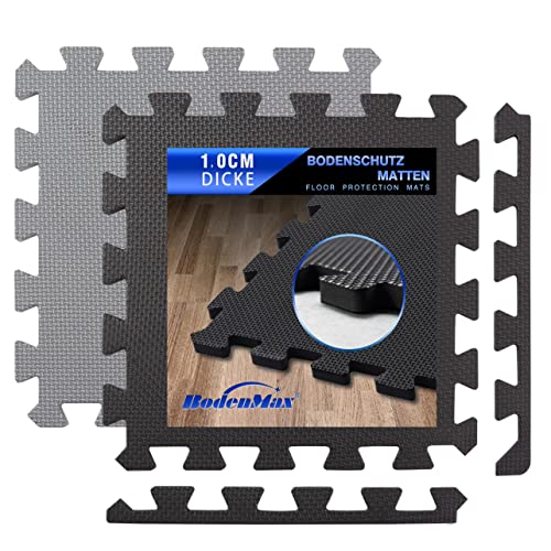 BodenMax Suelo puzzle de gimnasio esterilla de espuma EVA para suelos colchoneta protectora para cinta de correr | Negro 30x30x1cm 18 piezas