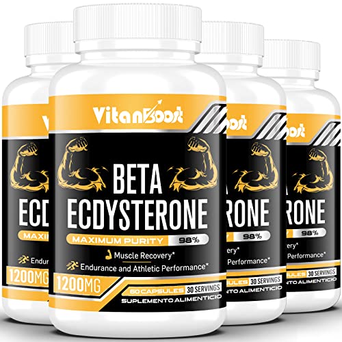 Suplemento de ecdisterona 1200 mg, 98% de pureza máxima formulado para una mejor absorción, aumenta la masa muscular magra, el rendimiento del ejercicio (60 Unidad (Paquete de 4))
