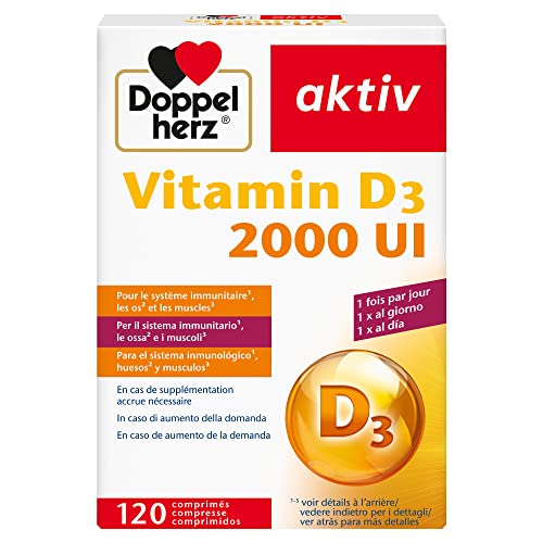 Doppelherz aktiv Vitamin D3 2000 UI, Apoyo inmunitario, huesos y músculos, 50 μg/comprimido, 120 comprimidos esenciales para una salud óptima