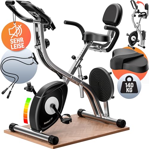 Sportana Bicicleta Estática Plegable Compatible Apps 2 Bandas y Disco Fitness 10 Niveles Resistencia