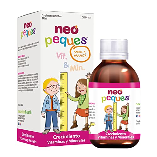 NEO PEQUES | Jarabe Infantil para un Crecimiento Fuerte y Sano | 150 ml | A Base de Vitaminas, Minerales y Extractos de Plantas Naturales | Sabor Naranja