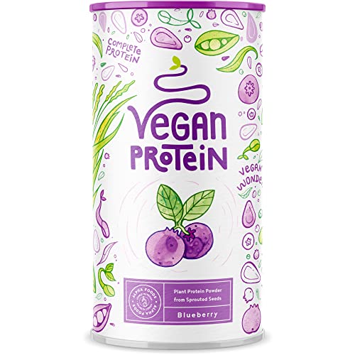 Proteína Vegana - Sabor Arándano 600gr - Proteína Vegetal de Guisante, Arroz, Altramuz y Semillas Germinadas - Vegan Protein - Alto Contenido en Proteínas