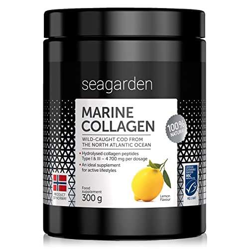 Polvo de colágeno marino puro noruego | Sabor a limón| Colágeno hidrolizado tipo I & III |de bacalao ártico salvaje | para la piel, cabello, uñas, tendones, músculos | 300 g.