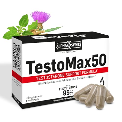 Beverly TestoMax50 | Fuerza y masa muscular | 60 cápsulas | Zinc, rhaponticum, extracto de ashwagandha, metionina y pimienta negra
