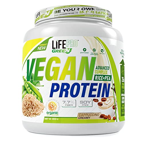Life Pro Vegan Protein 900gr | Proteína de Arroz y Guisante | Ideal para dietas veganas | Ayuda a la Ganancia Y Mantenimiento de Masa Muscular (CAPUCCINO CREAMY)