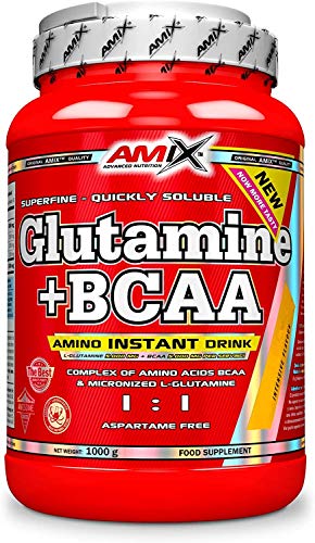 AMIX - Bcaa Glutamina - 1 Kg - Complemento Alimenticio de Glutamina en Polvo - Reduce el Catabolismo Muscular - Óptimo para Deportistas - Sabor Cola - Aminoácidos Ramificados