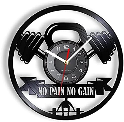 AGlitw Reloj de pared con mancuernas para levantamiento de pesas, silencioso, para el hogar, gimnasio, sala de fitness, señal de vinilo para centro de peso