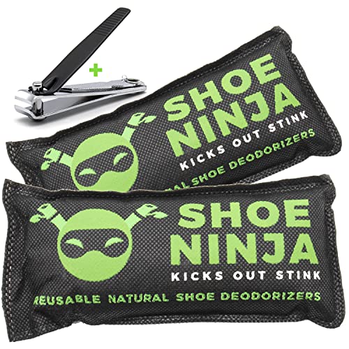 Bolsitas desodorantes para zapatos con carbón vegetal activado para neutralizar el mal olor, se incluye un cortaúñas de regalo, grande: 75 g (paquete de 2)
