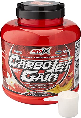 AMIX - Proteína en Polvo Carbojet Gain -Proteína para Ganar Masa Muscular - Ideal para Atletas de Élite - Sabor Fresa - 2,25 KG
