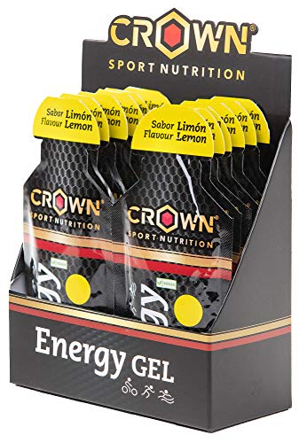 Crown Sport Nutrition Gel Energético – Limón sin Cafeína - 12 unidades Carbohidratos en ratio 2:1:1 (Maltodextrina - Dextrosa - Fructosa) Ciclismo Running Deporte Entreno
