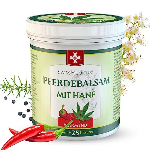 SwissMedicus bálsamo de caballo con calentamiento de cáñamo - ideal para deportistas - receta tradicional suiza - extractos de plantas naturales - uso diario - pomada de caballo - 250 ml