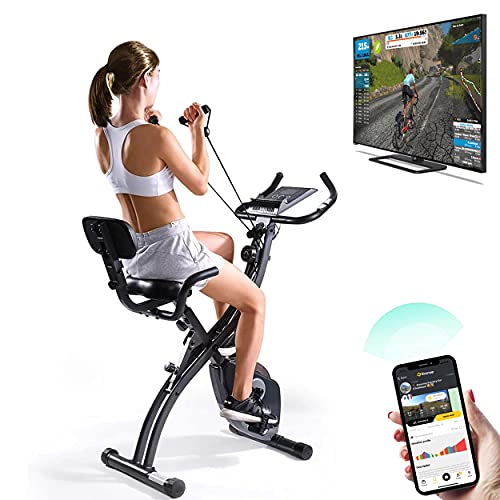 VRAi Fitness Bicicleta estática plegable inteligente SXB-350 con Bluetooth,Kinomap,Compatible con aplicaciones para teléfonos inteligentes,Ciclismo interior,Resistencia magnética