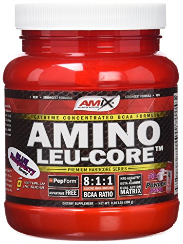 AMIX - Suplemento Alimenticio Amino LeuCore - Aminoácidos Ramificados en Polvo 390 g - Facilita la Recuperación Muscular - Estimula la Síntesis de Proteína - Sabor Arándanos