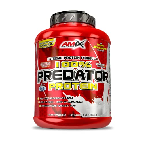 AMIX, Proteínas para Aumentar Masa Muscular con Sabor Fresa, Predator en Formato Bote de 2 Kg, Ayuda al Crecimiento Muscular, Libre de Aspartamo, Ideal para Batidos de Proteínas