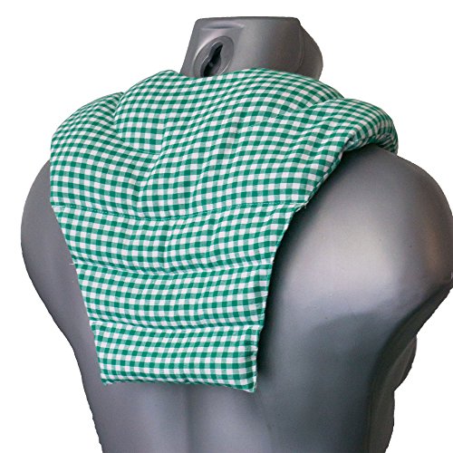 Cojín para el cuello con parte dorsale - verde y blanco - Almohada térmica - Saco cervical térmico de semillas - Cojín caliente para la espalda - Semillas de colza