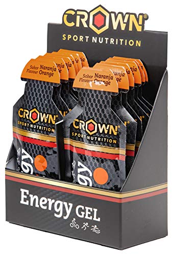 Crown Sport Nutrition Gel Energético – Naranja sin Cafeína - 12 unidades Carbohidratos en ratio 2:1:1 (Maltodextrina - Dextrosa - Fructosa) Ciclismo Running Deporte Entreno