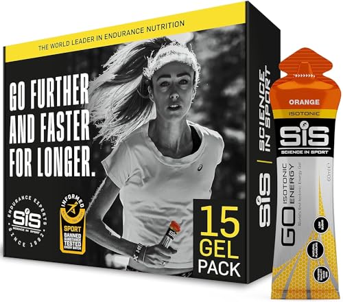 SiS Science In Sport GO Geles Energéticos Isotónicos para correr, 22 gr de carbohidratos, Bajos en azúcar, sabor a naranja, 60 ml por porción, Pack de 15
