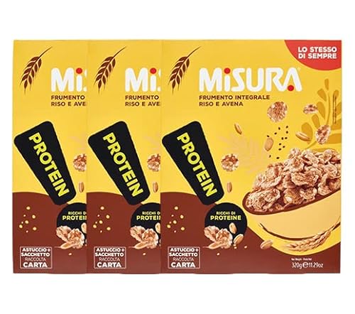 3 x Proteína Cereal Copos de Trigo Integral, Arroz y Avena 320 gr [3 paquetes]