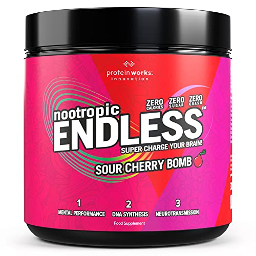 Protein Works| Endless Nootropic | Sour Cherry Bomb | Mejora de la concentración y la energía | Potenciador del cerebro | Sin azúcar y Zero Crash | 300g