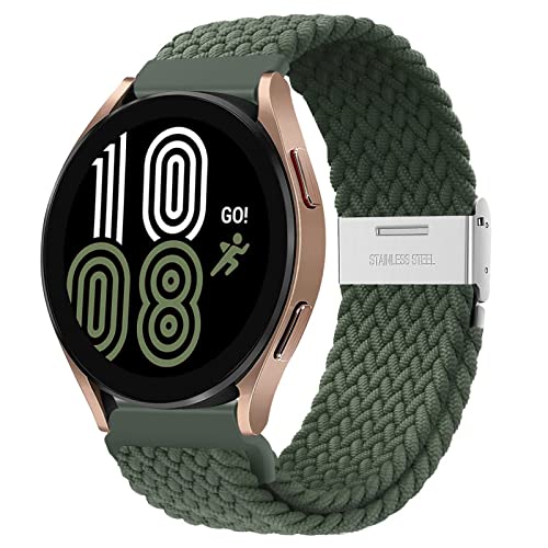 Correa de nylon estirable para Samsung Galaxy Watch 6 5 4 Correa 40/42/44/46/43/47mm 3 41mm 5 Pro 45mm Correa de bucle de nailon elástica trenzado para HUAWEI Watch GT/2/2e/Pro 42mm(Ejercito verde)