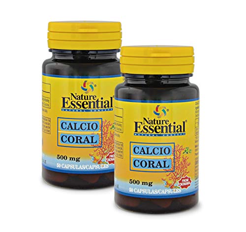 Nature Essential - Calcio Coral 500 mg - 50 Cápsulas - Carbonato de Calcio de Origen Marino - Ayuda a los Huesos y la Musculatura - Pack de 2 Unidades