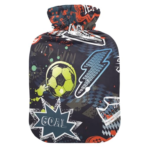 Colorido Grunge Graffiti Deporte Fútbol Fútbol Zapatillas de Fútbol Patrón Rayo Fuego Bolsa de Agua Caliente y Cubierta Suave Caliente para Cama de Invierno Mano Cuello y Hombros 2