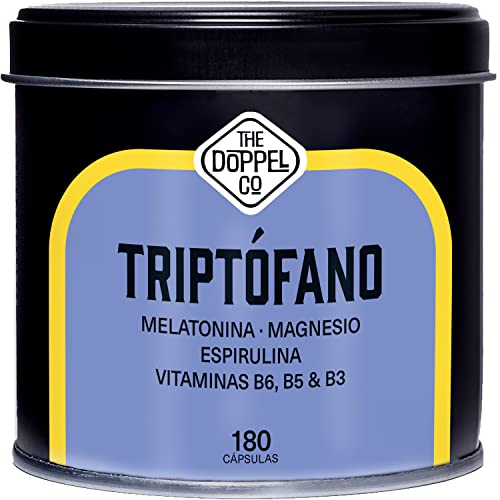 Triptofano con 1,78mg Melatonina y Magnesio + Vitamina B6, B5, B3 + Espirulina | 180 Cápsulas | 600mg de Triptófano para Dormir Bien | Ansiedad, Energía, Concentración, Estrés