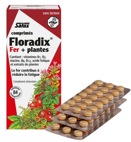 Salus - Floradix Suplemento de Hierro - 84 Comprimidos - Reduce el Cansancio y la Fatiga - Contiene Hierro Orgánico, Ácido Fólico y Vitaminas B1, B2, B5, B12 y C - Combate la Anemia