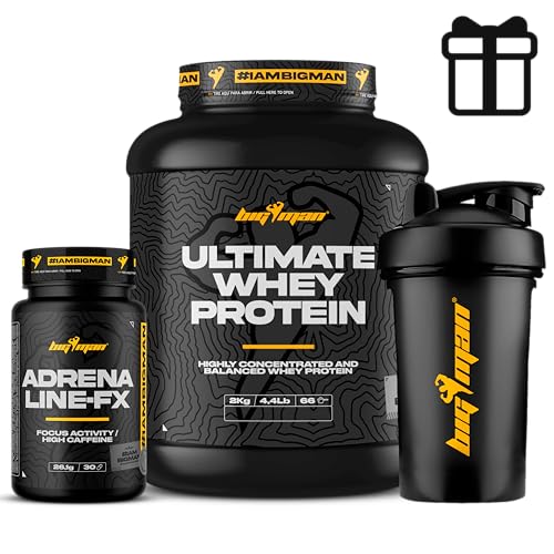 Pack BigMan Ultimate WHey Proteina 2kg (Fresa Platano) + Adrenaline Fx 30 Caps + Shaker REGALO | Ganador Masa Muscular | Ayudar a Adelgazar | Regalos | Recuperación Deportiva | Tonifiacación