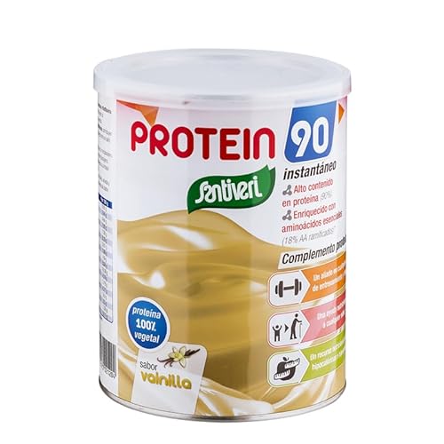 SANTIVERI – Protein-90 instantáneo vainilla en polvo, alto contenido en proteína/bote 200 g a base de proteína 100% vegetal, aminoácidos y vitaminas