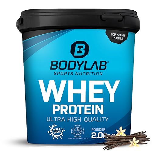 Bodylab24 Whey Protein Powder Vainilla 2kg, polvo rico en proteína para músculos más fuertes, la proteína de suero puede promover la construcción de músculo, con 80% de proteína, sin aspartamo