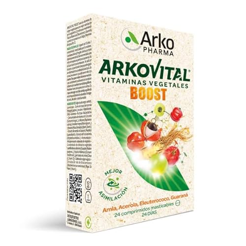 Arkovital® Boost 24 comprimidos masticables [origen vegetal para una mejor asimilación] [Contribuye al rendimiento físico e intelectual] [Eleuterococo, Guaraná] [Complemento alimenticio]