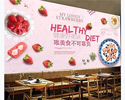 Fresh Fitness Meal Strawberry Fruit Shop Herramientas Fondo Pared Decoración Pared Pintado Papel Tapiz 3D Dormitorio de Estar Sala Sofá Mural-300cm×210cm